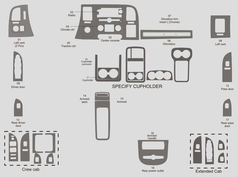 Chevrolet Silverado 2500HD (cabina doble) | 2007-2013 | Kit de tablero (completo) | #CHSI07INF