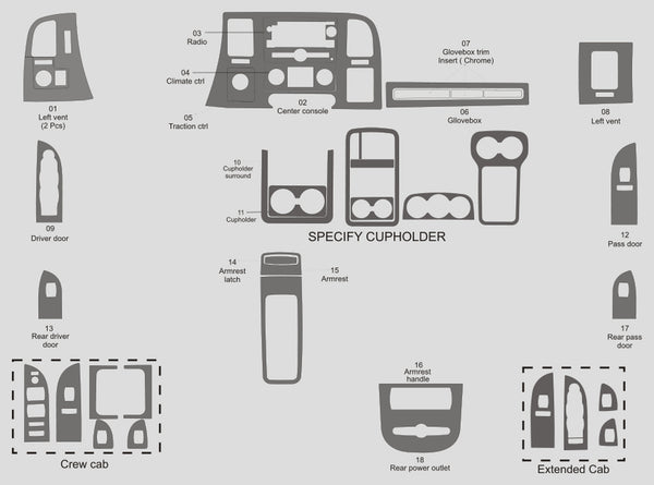 Chevrolet Silverado 1500 (cabina extendida) | 2007-2013 | Kit de tablero (completo) | #CHSI07INF