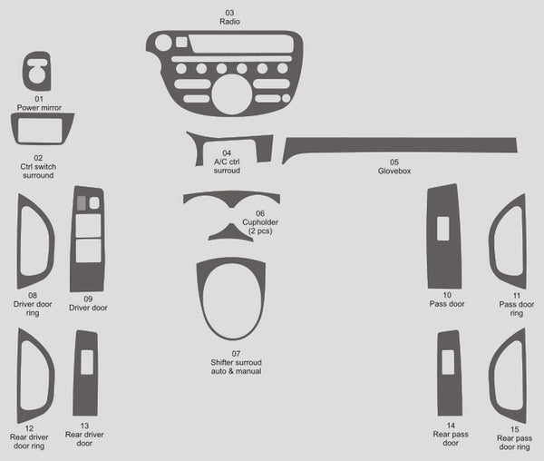 Honda Fit (Hatchback) | 2009-2014 | Kit de tablero (completo) | #HOFI07INF