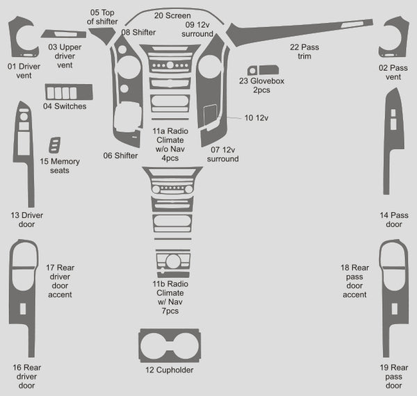 Piloto Honda (SUV) | 2012-2015 | Kit de tablero (completo) | #HOPI12INF