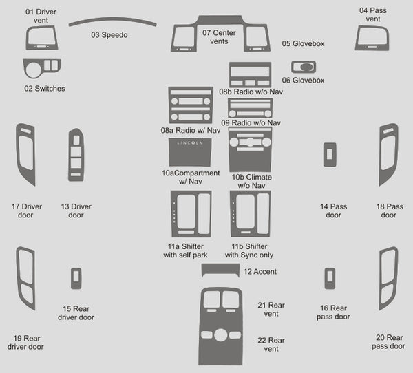 Lincoln MKS (Sedan) | 2010-2012 | Dash kit (Full) | #LIMS09INF