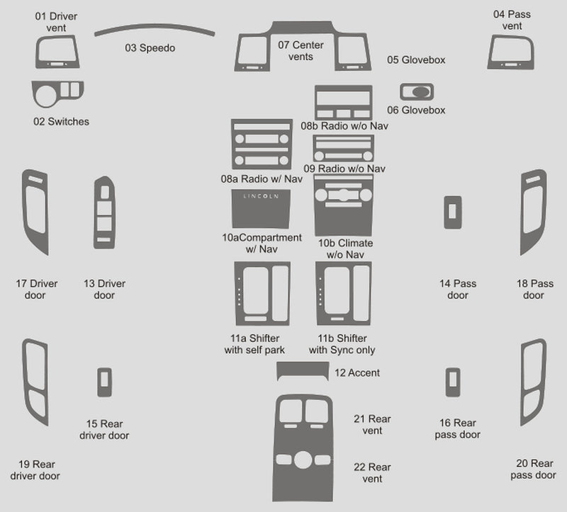 Lincoln MKS (Sedan) | 2010-2012 | Dash kit (Full) | #LIMS09INF